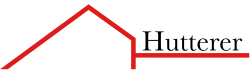 Logo der Firma Hutterer mit roter Dachlinie und Schriftzug in Schwarz.